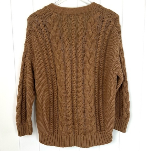 NWOT Jenni Kayne Cable Cardigan Sweater Oversized Dark Carmel Tan Brown XXS-S - Picture 4 of 9